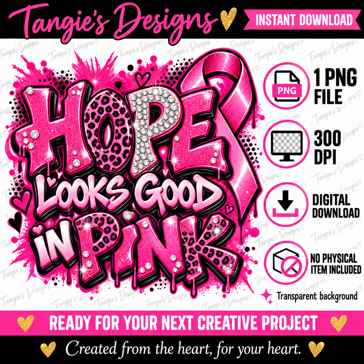 Breast Cancer Awareness PNG – Hope Looks Good in Pink, Pink Ribbon