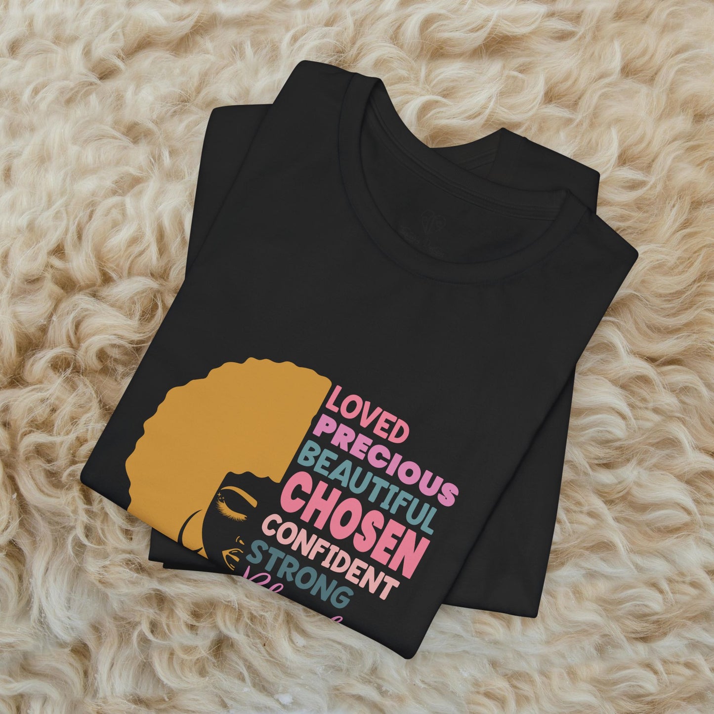 Affirmation Afro Tee – Loved, Chosen & Blessed