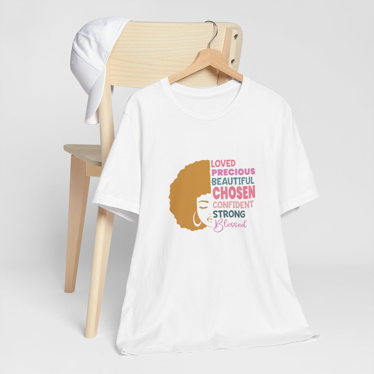 Affirmation Afro Tee – Loved, Chosen & Blessed
