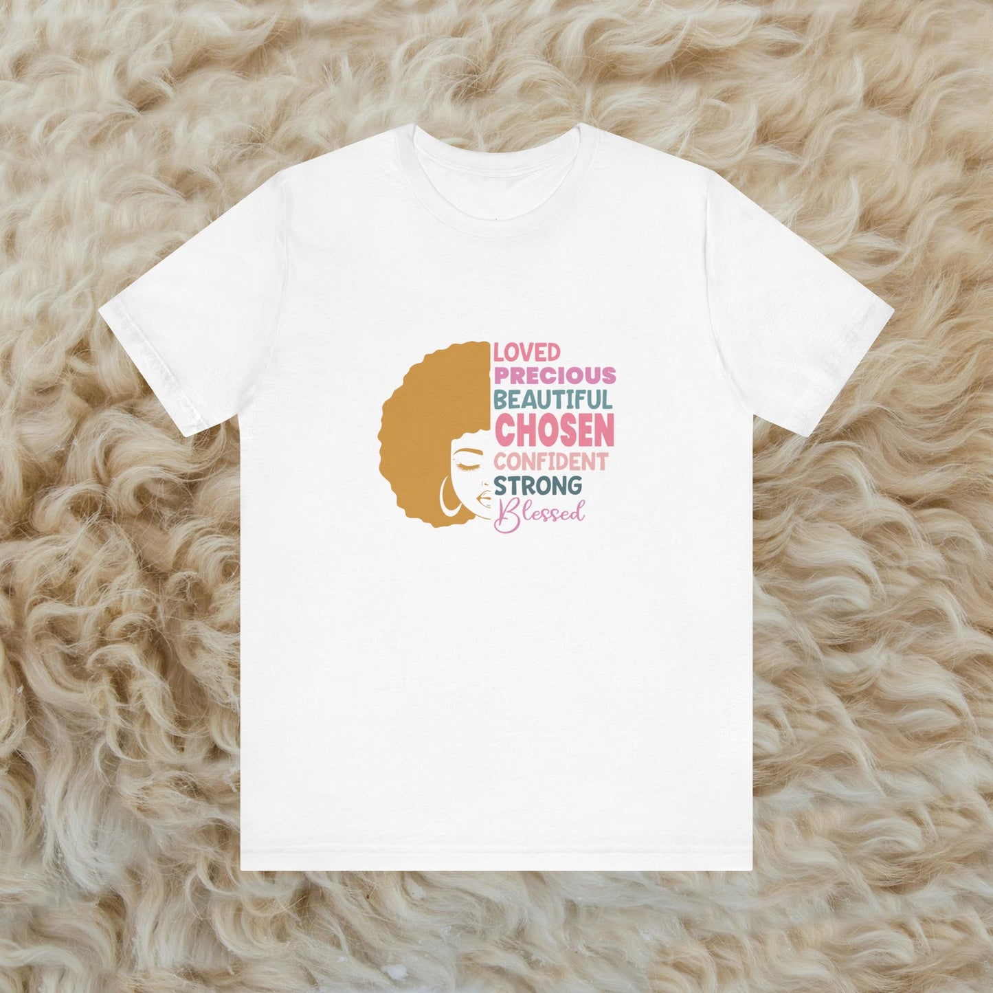 Affirmation Afro Tee – Loved, Chosen & Blessed