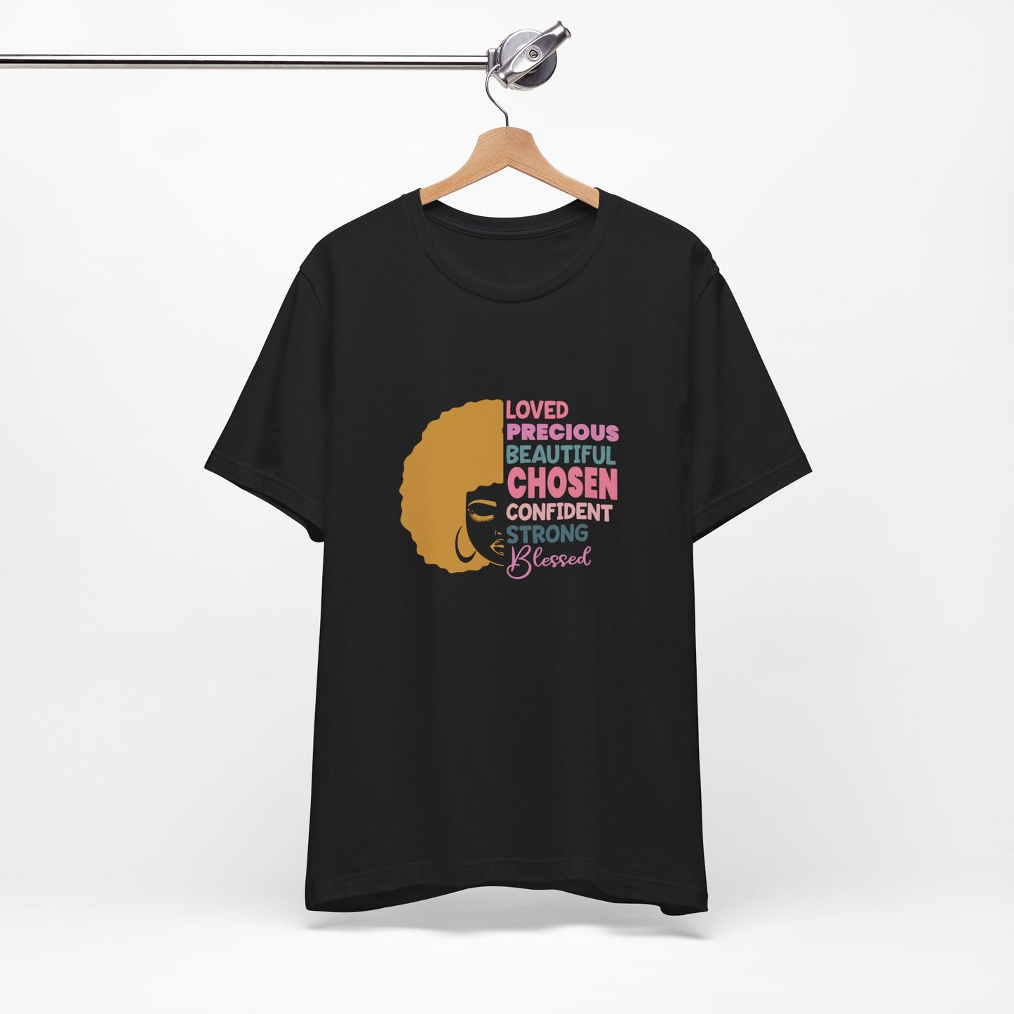 Affirmation Afro Tee – Loved, Chosen & Blessed