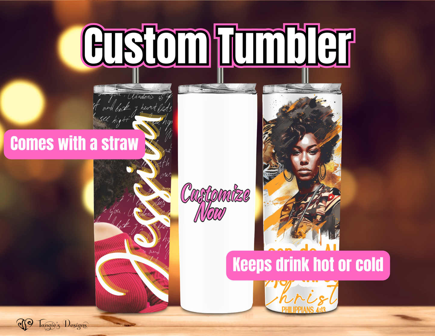 Custom Photo & Logo Tumbler – 20oz Stainless Steel with Straw