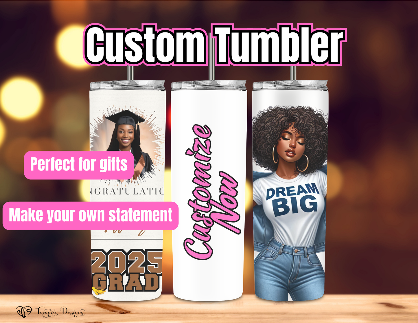 Custom Photo & Logo Tumbler – 20oz Stainless Steel with Straw