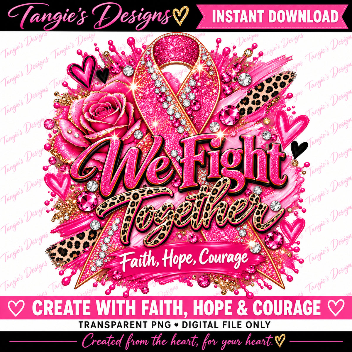 Breast Cancer Awareness PNG – We Fight Together, Pink Ribbon PNG Design