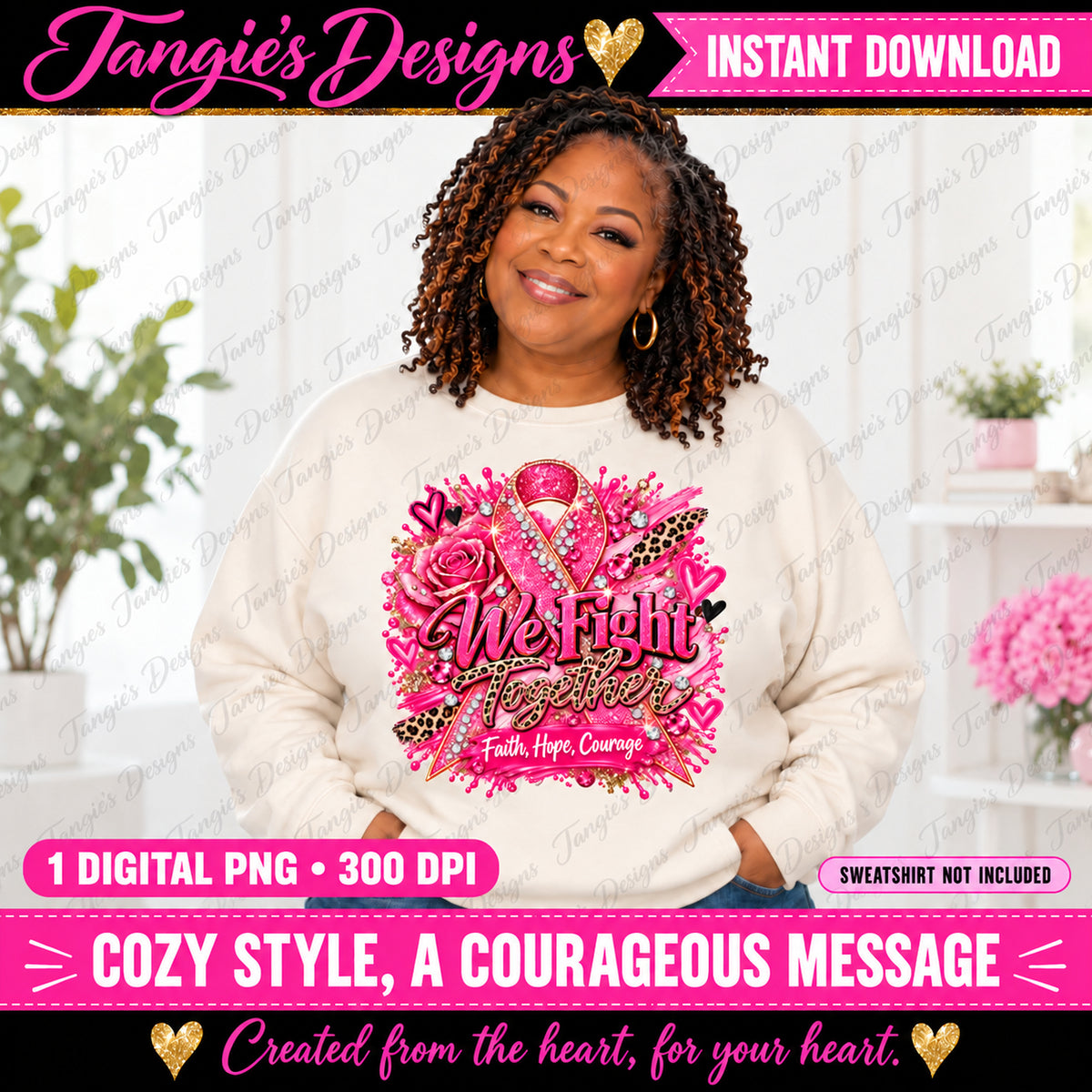 Breast Cancer Awareness PNG – We Fight Together, Pink Ribbon PNG Design