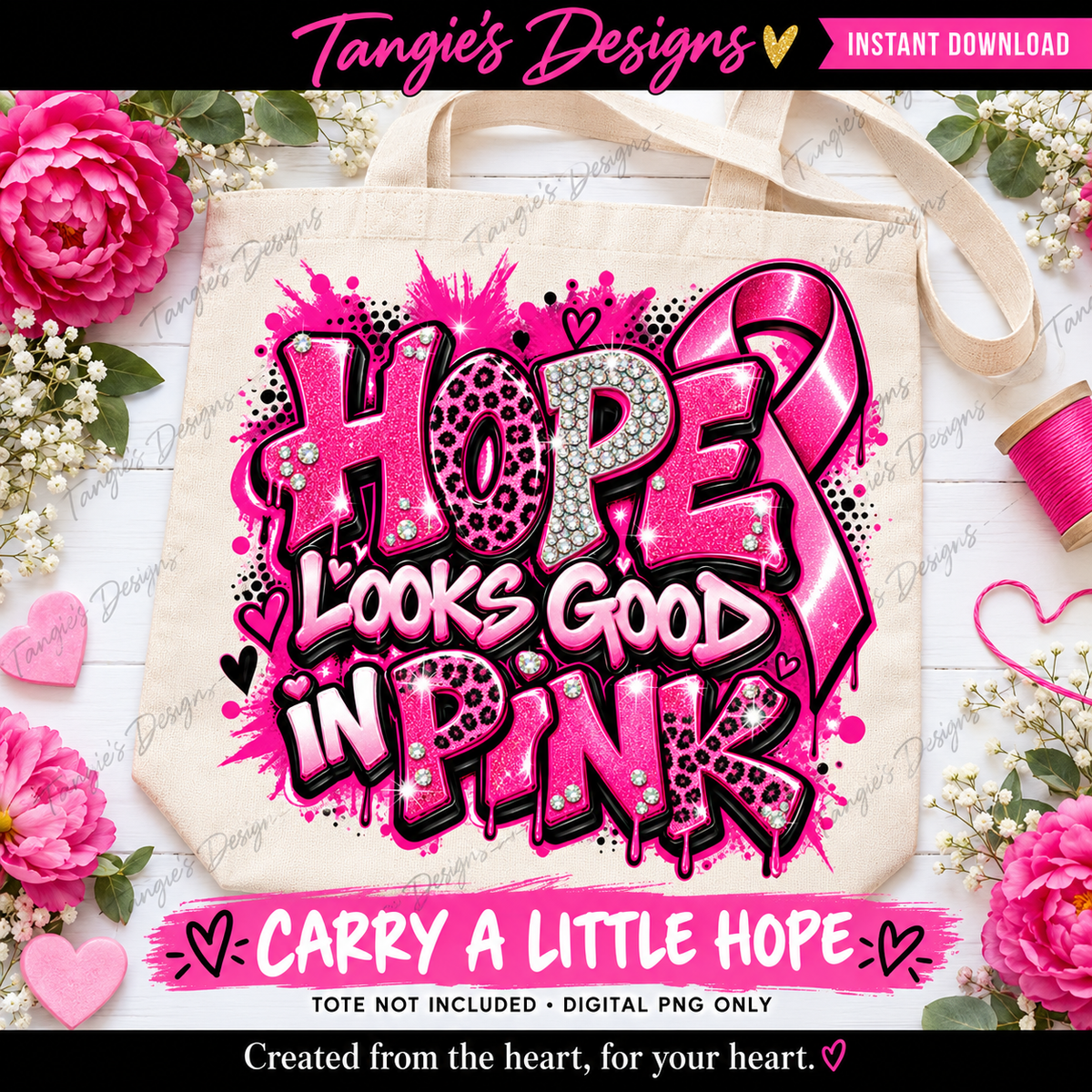 Breast Cancer Awareness PNG – Hope Looks Good in Pink, Pink Ribbon