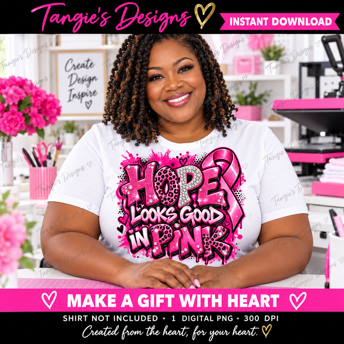 Breast Cancer Awareness PNG – Hope Looks Good in Pink, Pink Ribbon