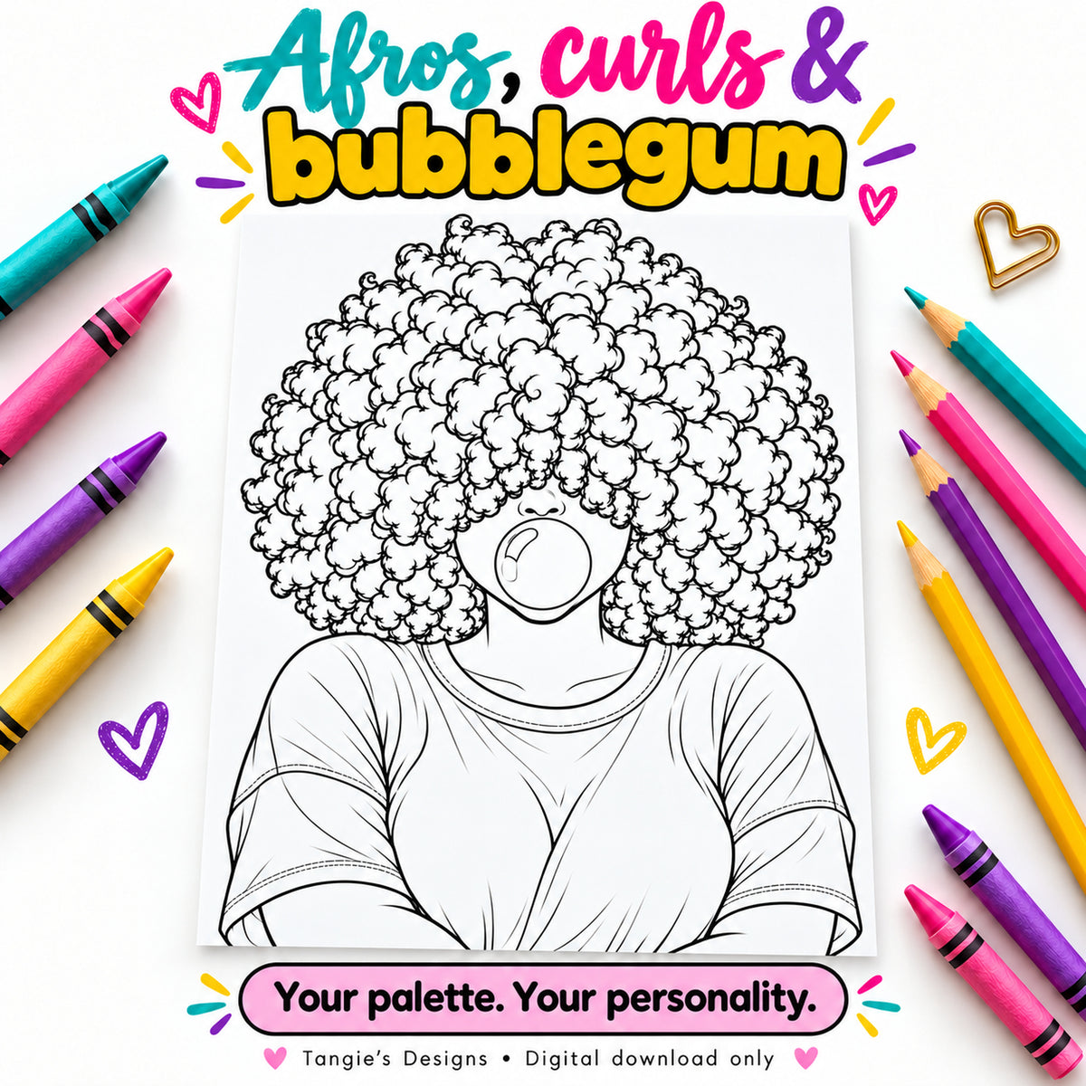 Adult Coloring Book Black Women, 30 African American Printables, Bubblegum and Beauties, Afro and Braids Coloring Pages, Digital Download