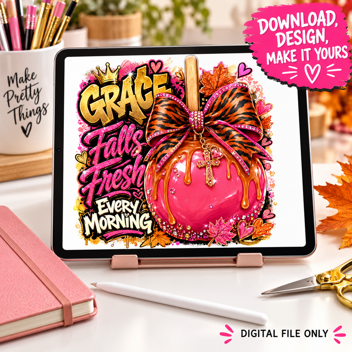Christian Fall PNG – Grace Falls Fresh Every Morning, Fall Faith PNG
