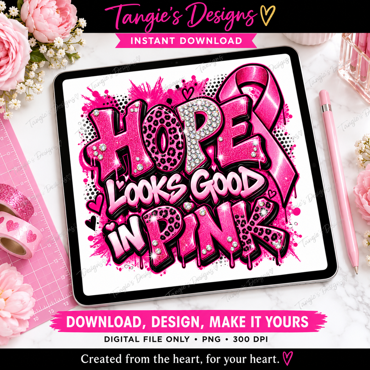 Breast Cancer Awareness PNG – Hope Looks Good in Pink, Pink Ribbon