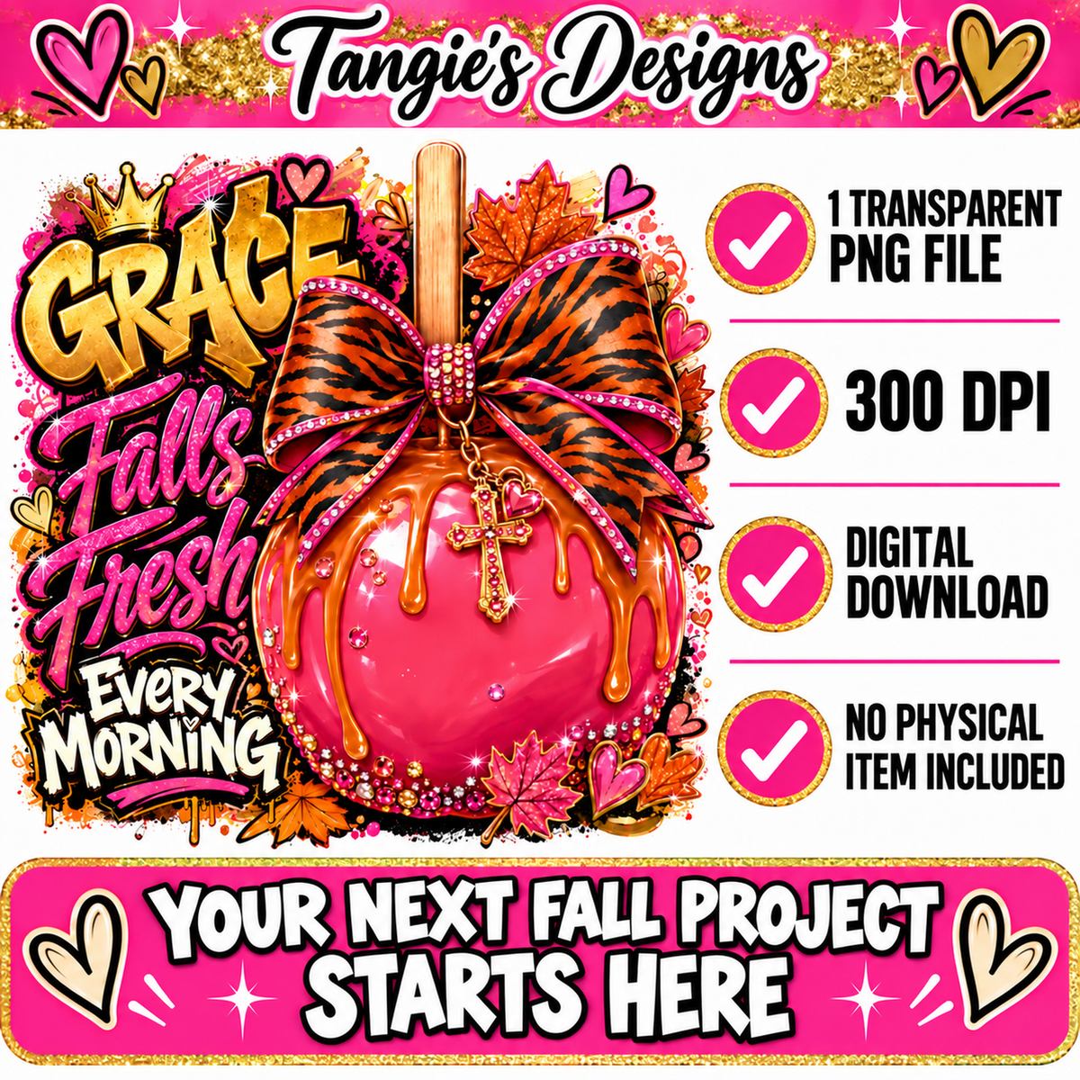 Christian Fall PNG – Grace Falls Fresh Every Morning, Fall Faith PNG