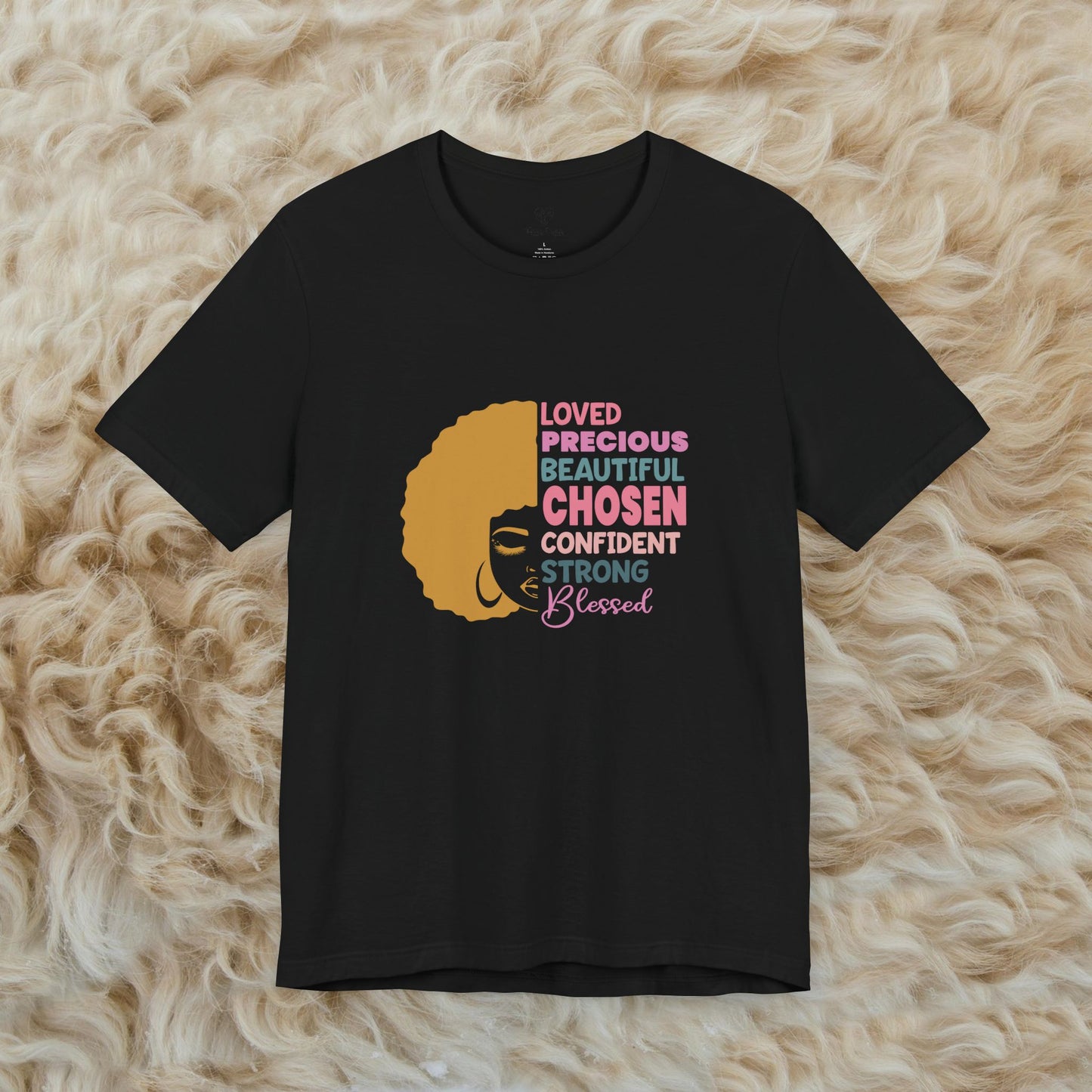 Affirmation Afro Tee – Loved, Chosen & Blessed
