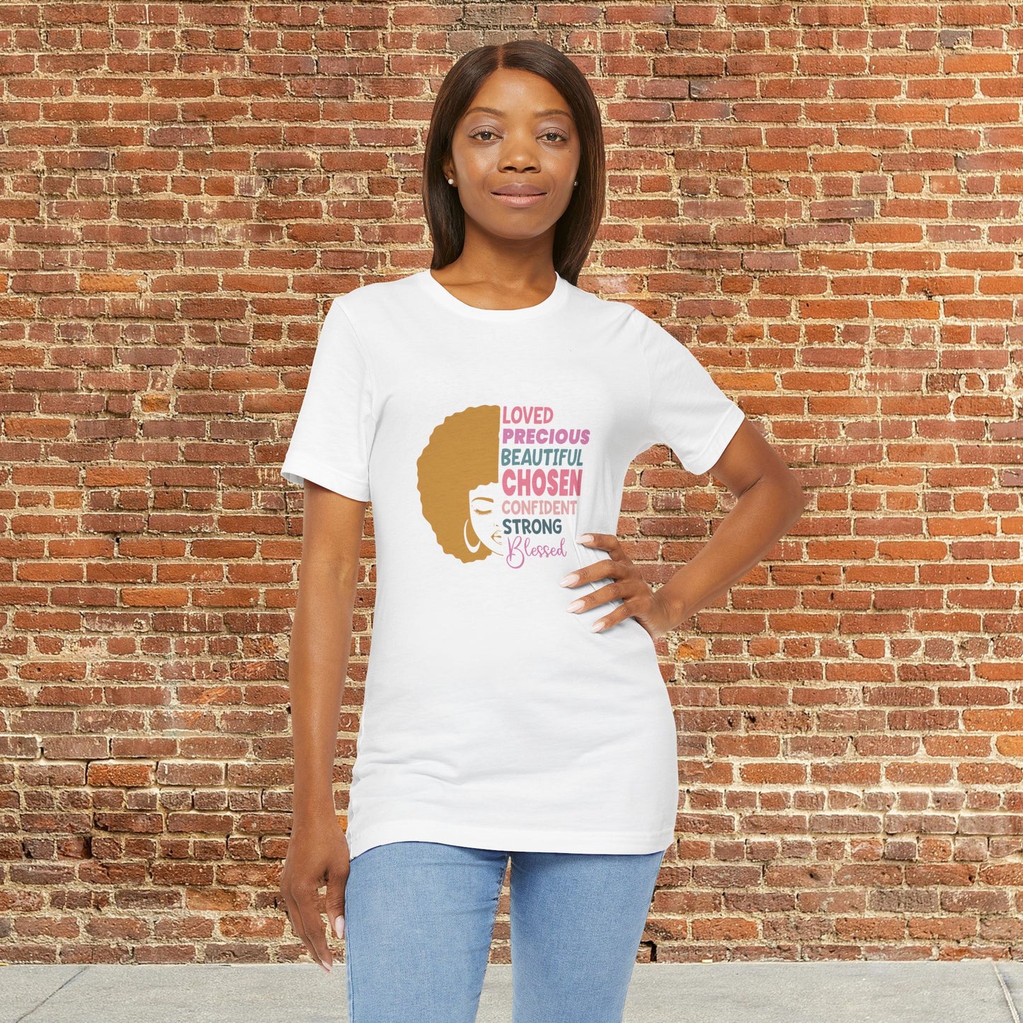 Affirmation Afro Tee – Loved, Chosen & Blessed