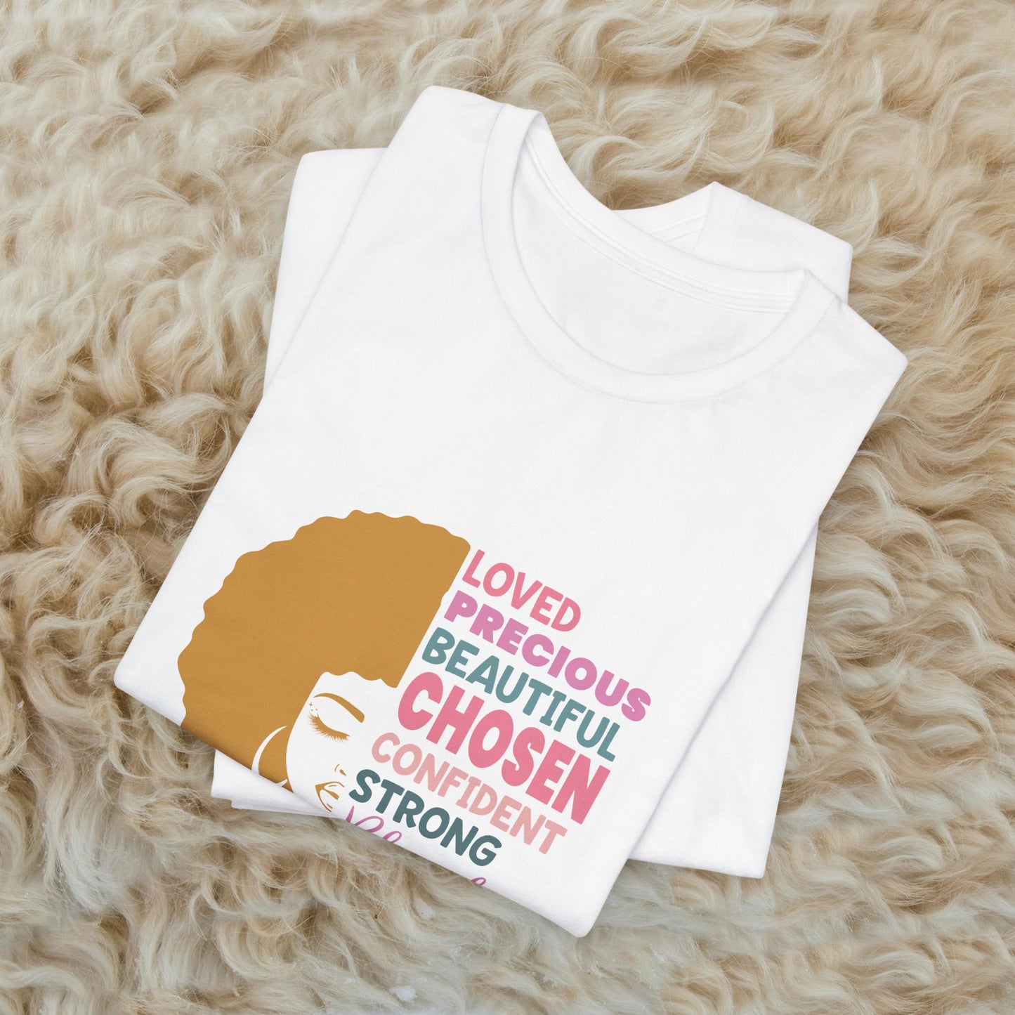 Affirmation Afro Tee – Loved, Chosen & Blessed