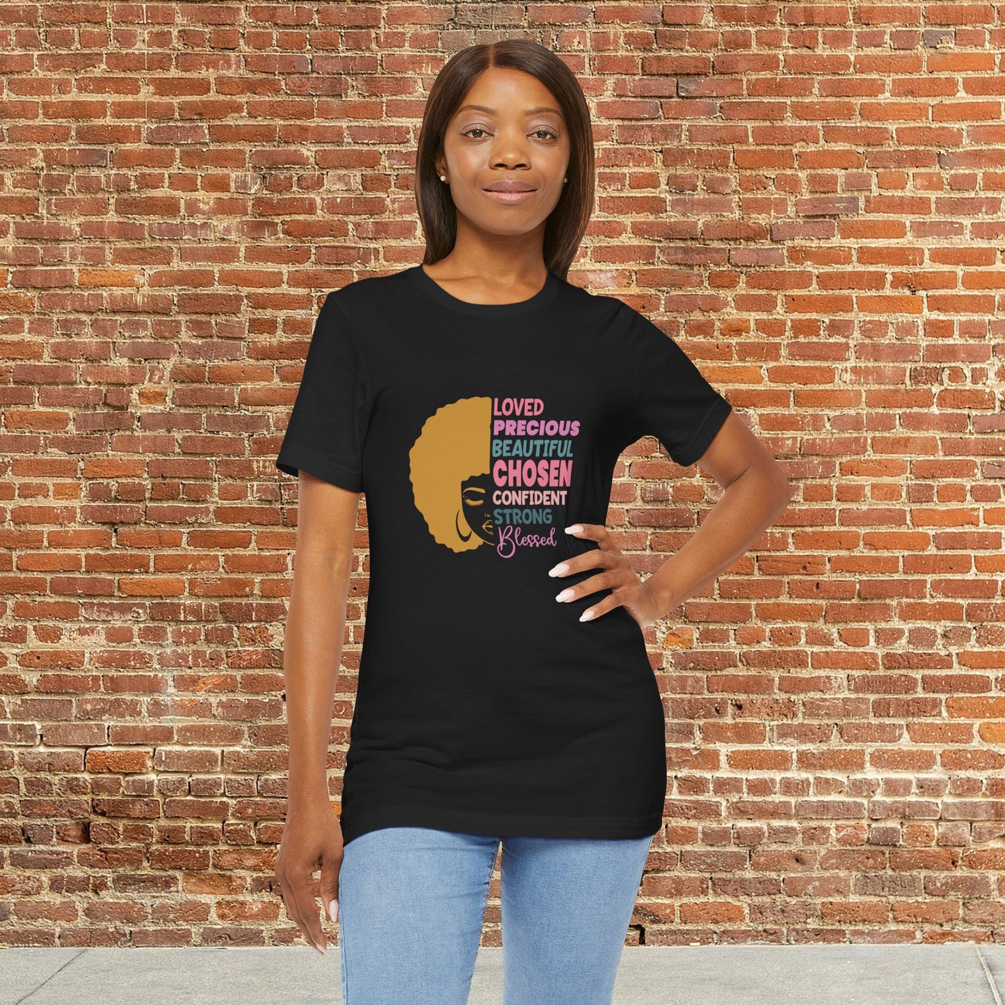 Affirmation Afro Tee – Loved, Chosen & Blessed
