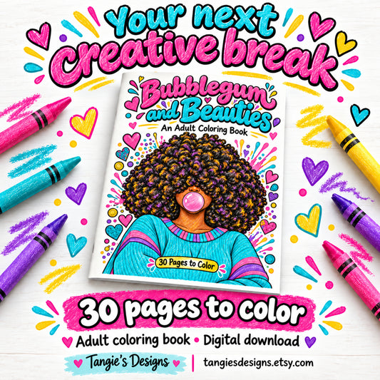 Adult Coloring Book Black Women, 30 African American Printables, Bubblegum and Beauties, Afro and Braids Coloring Pages, Digital Download