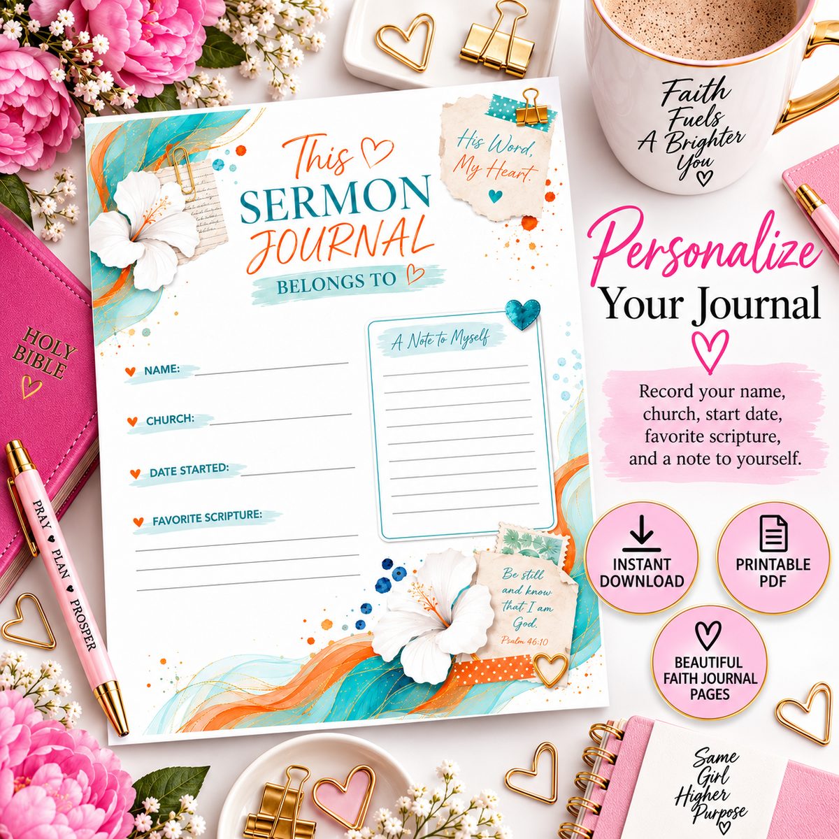 His Word, My Heart Sermon Notes Journal – Printable PDF