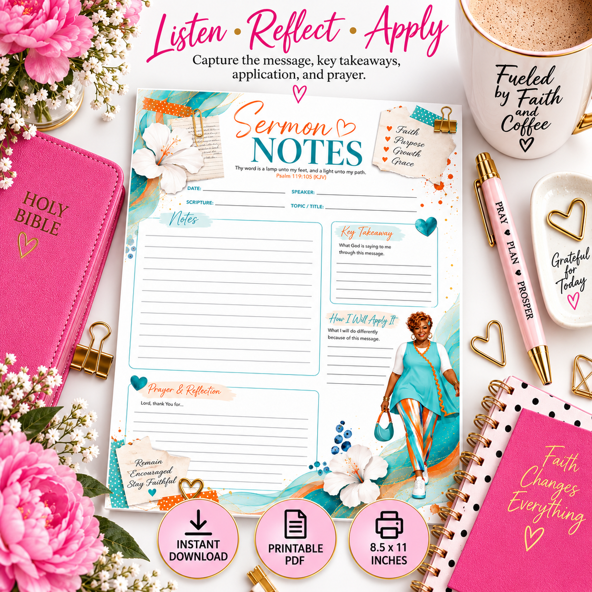 His Word, My Heart Sermon Notes Journal – Printable PDF