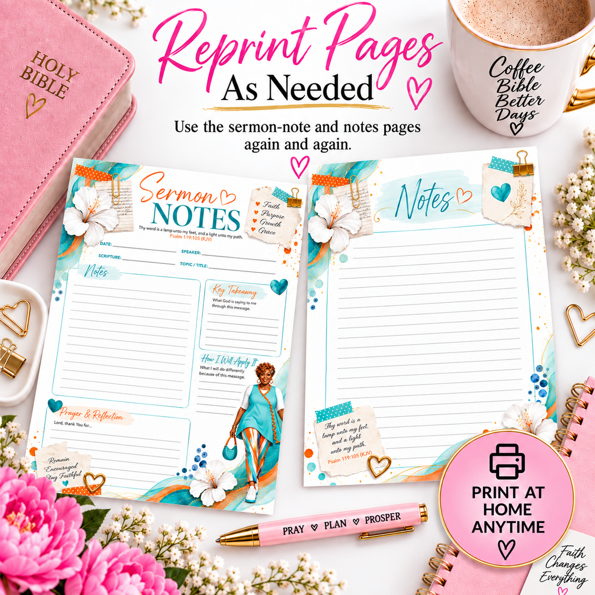 His Word, My Heart Sermon Notes Journal – Printable PDF