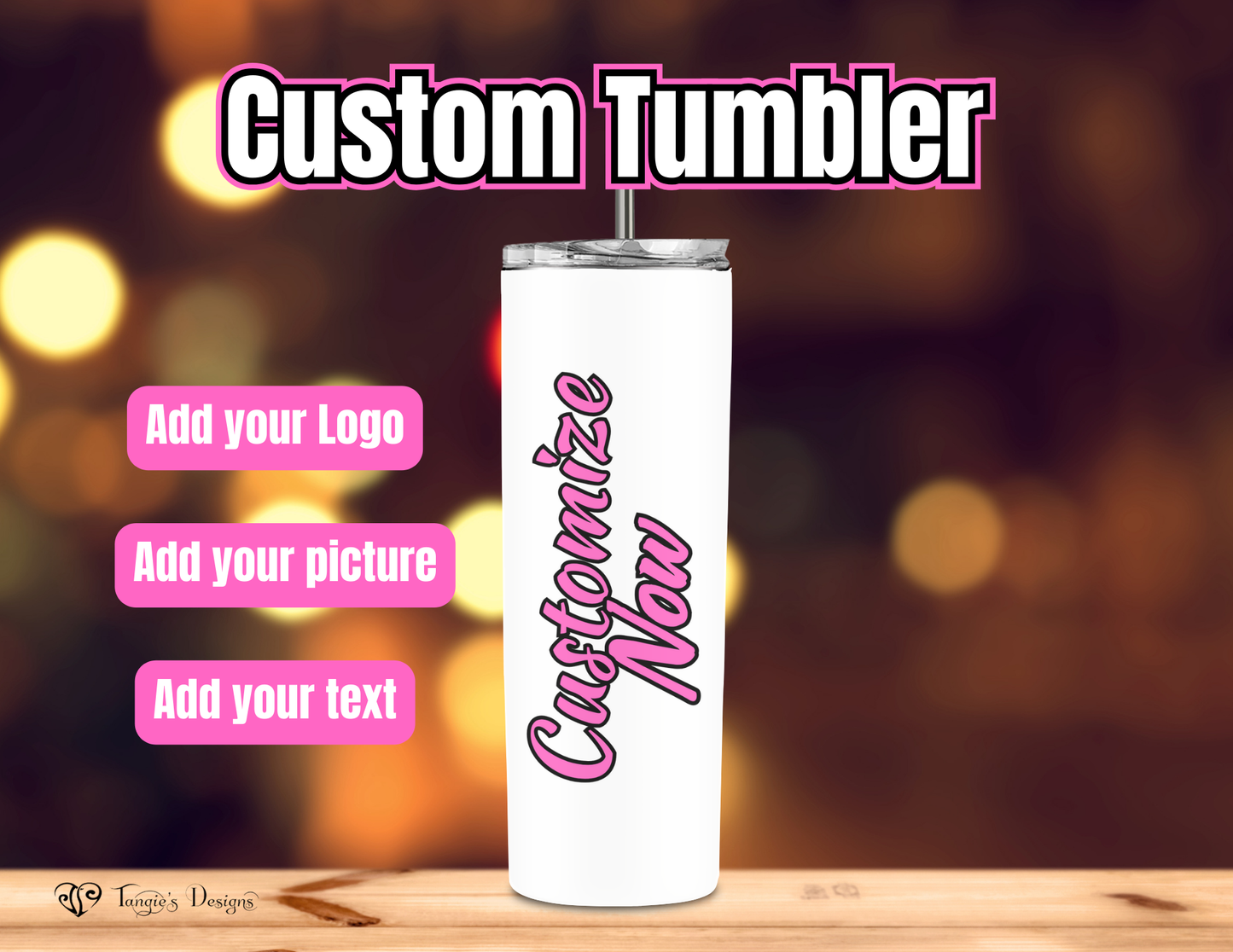 Custom Photo & Logo Tumbler – 20oz Stainless Steel with Straw
