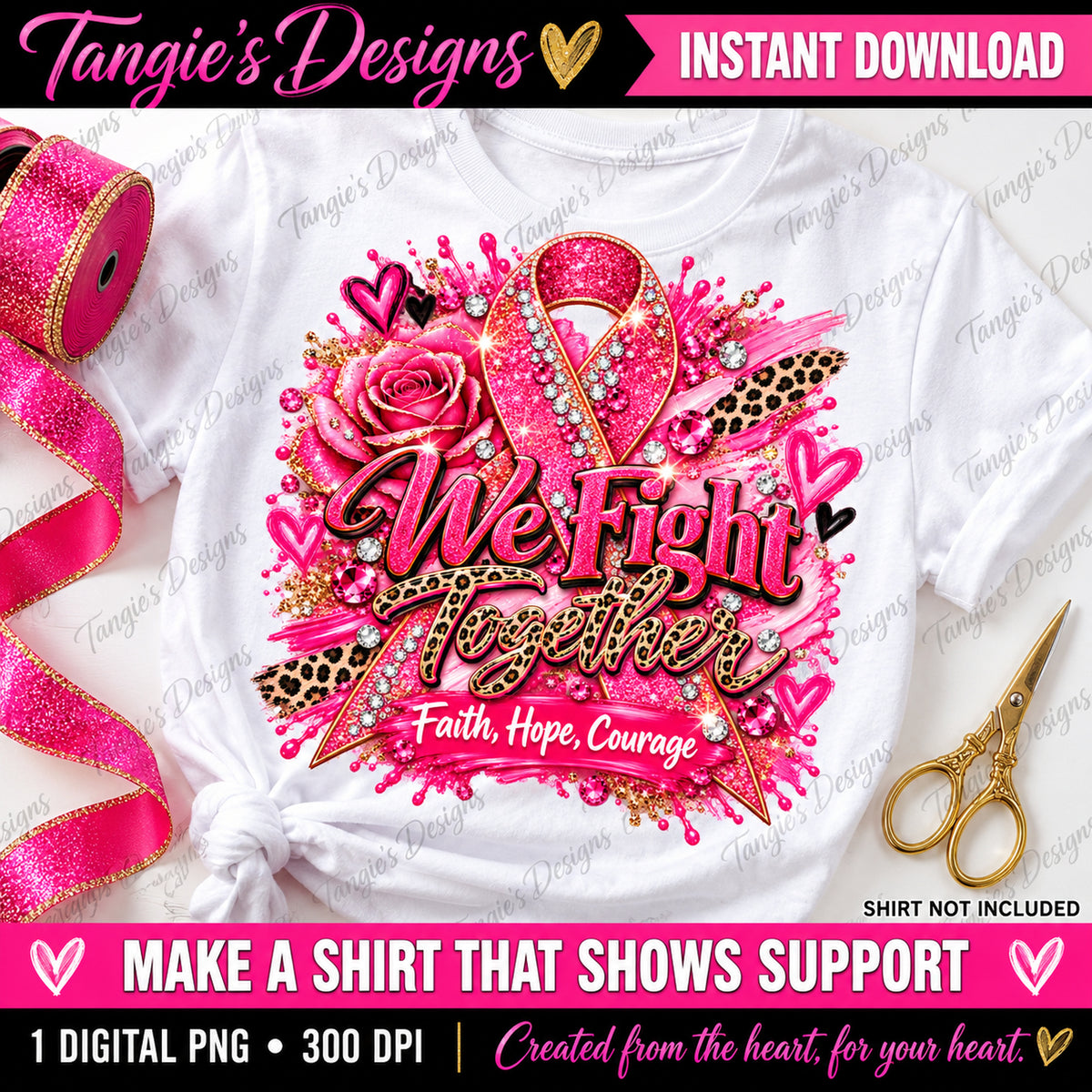 Breast Cancer Awareness PNG – We Fight Together, Pink Ribbon PNG Design