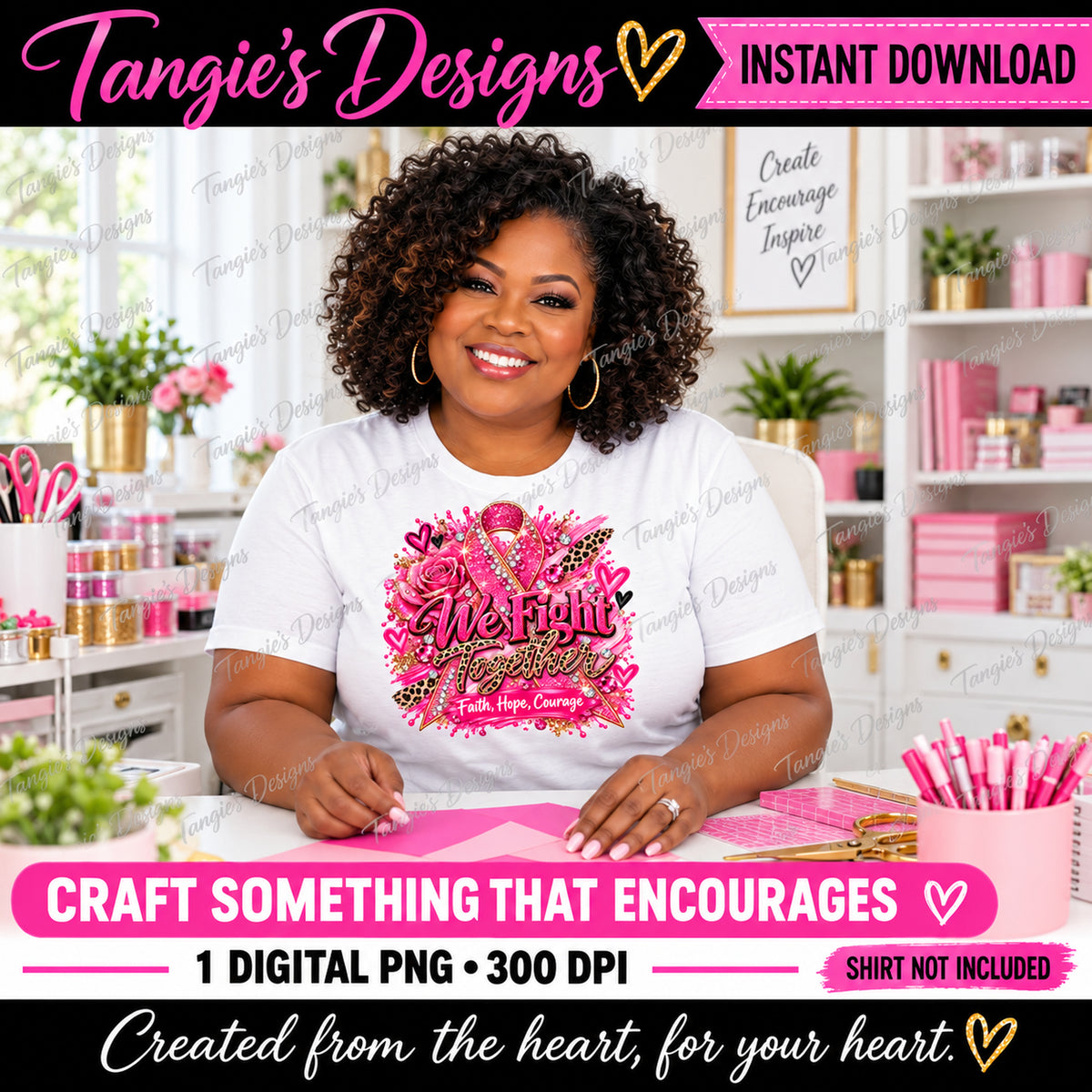 Breast Cancer Awareness PNG – We Fight Together, Pink Ribbon PNG Design