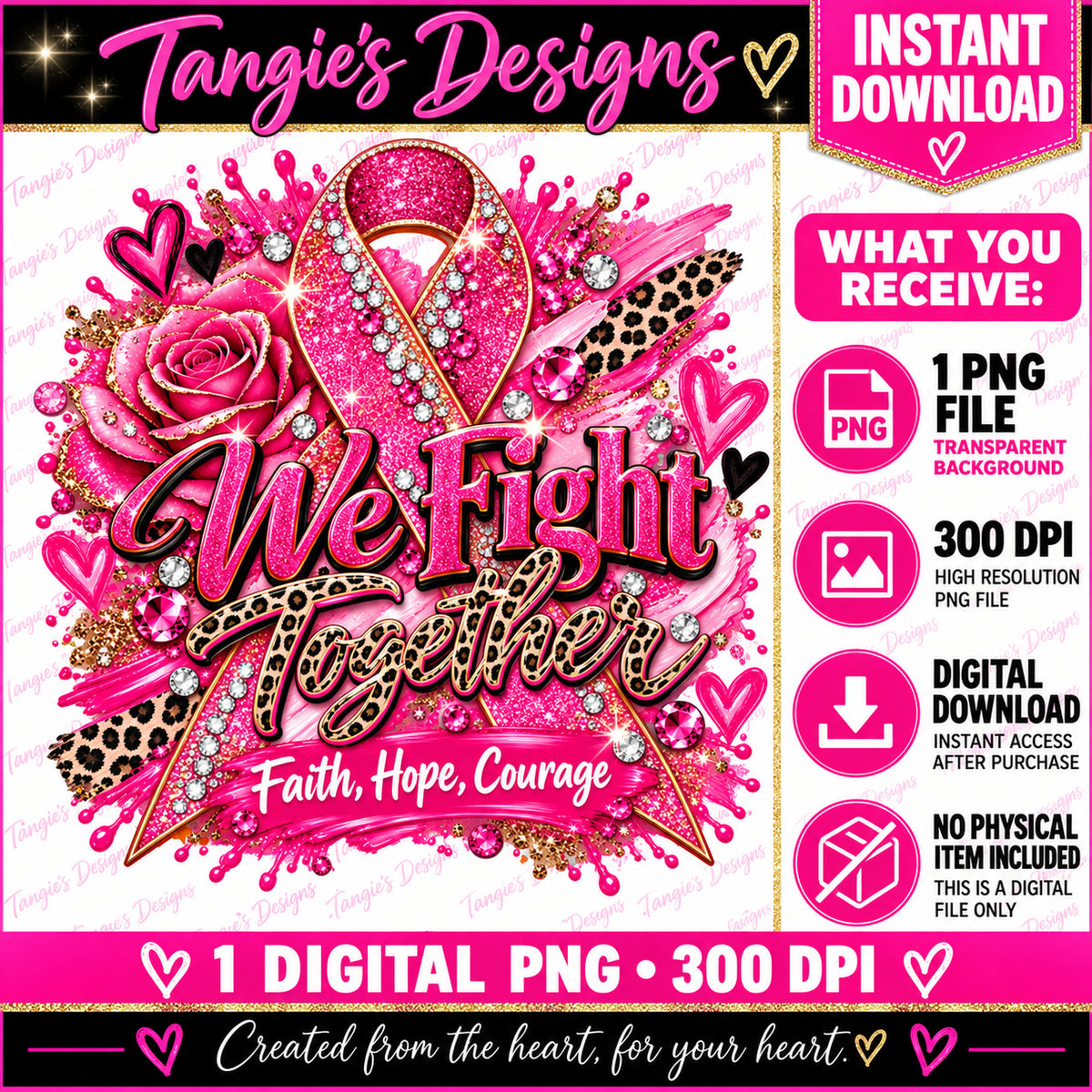 Breast Cancer Awareness PNG – We Fight Together, Pink Ribbon PNG Design