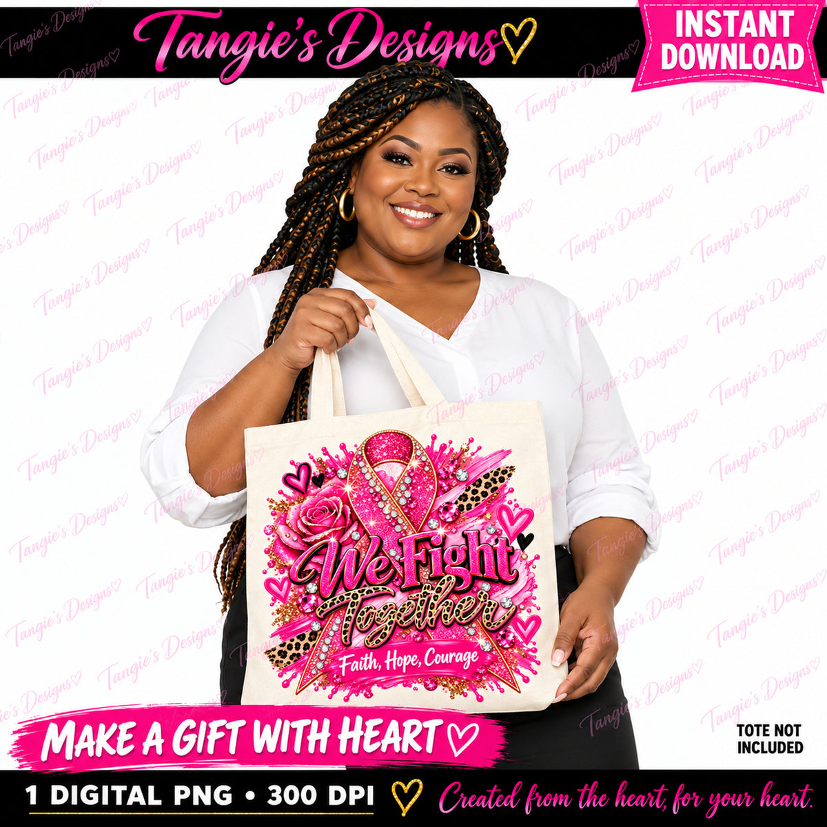 Breast Cancer Awareness PNG – We Fight Together, Pink Ribbon PNG Design